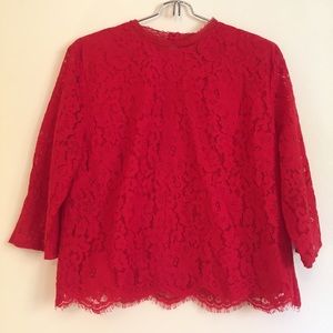 Red Lacy Cropped Mock Neck Top